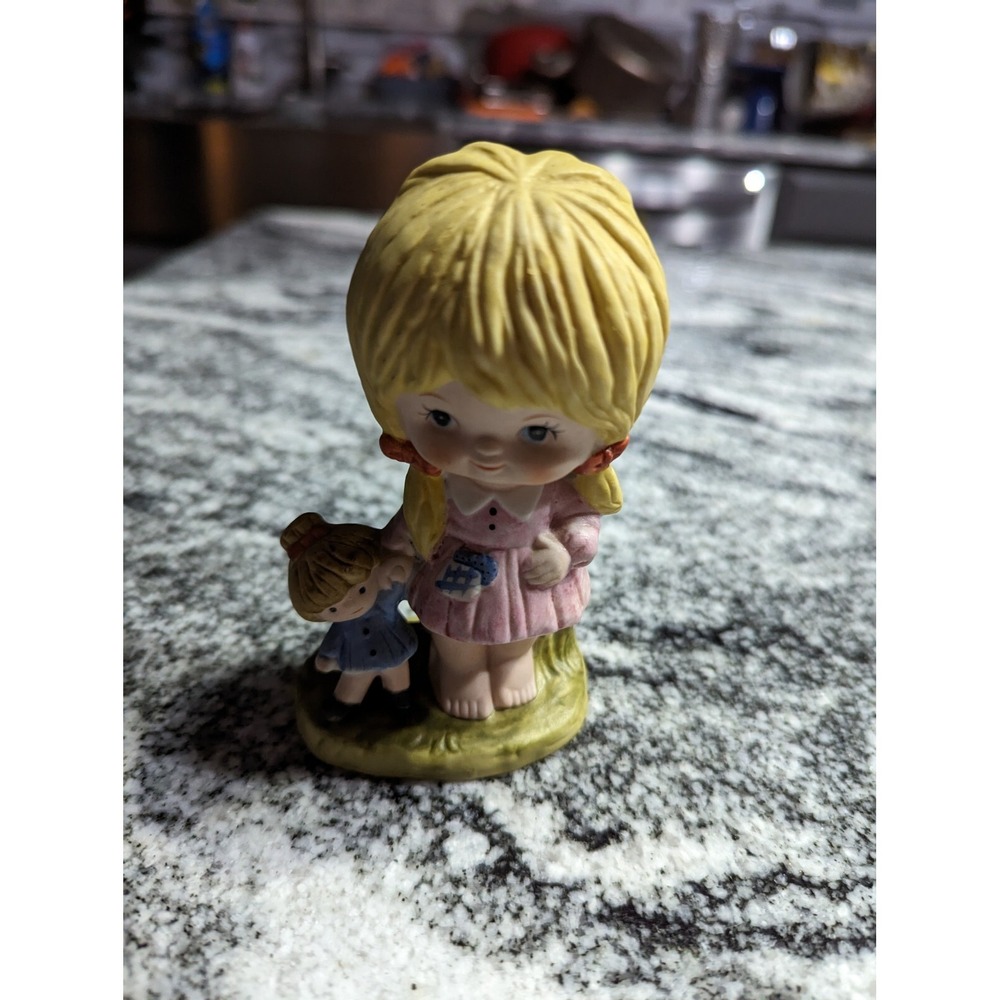 Vintage Homco Blonde Girl With Doll Figurine #3160
